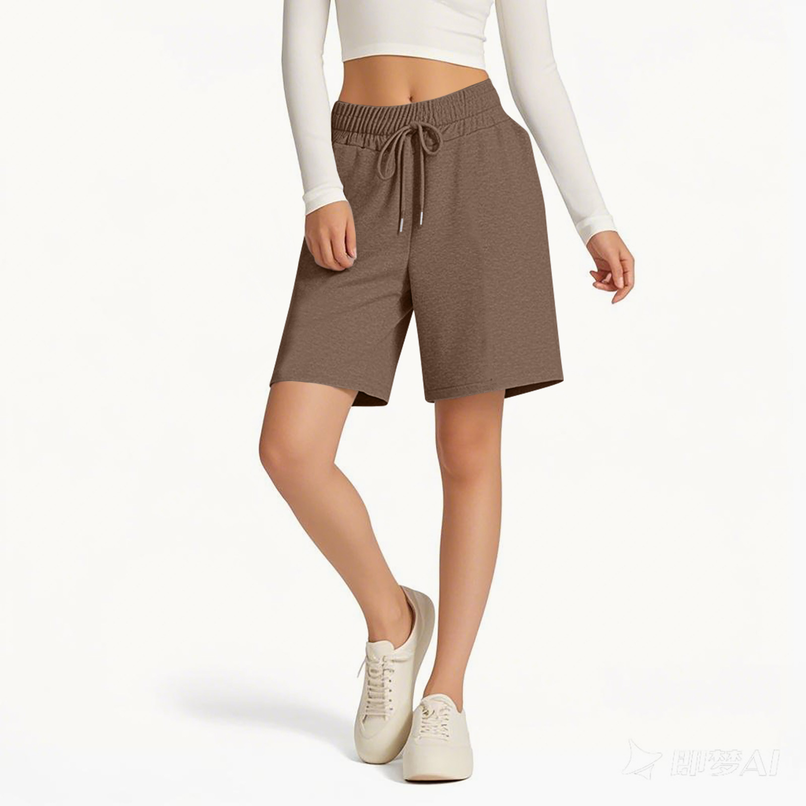Loose Fit Women's Shorts Elastic Waist Solid Colour Casual Style_voghion.com