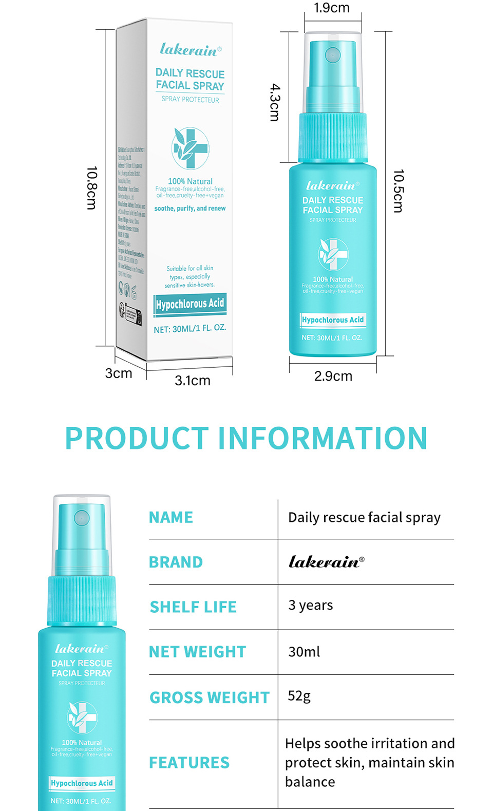lakerain Facial spray hypochlorous acid spray undefined