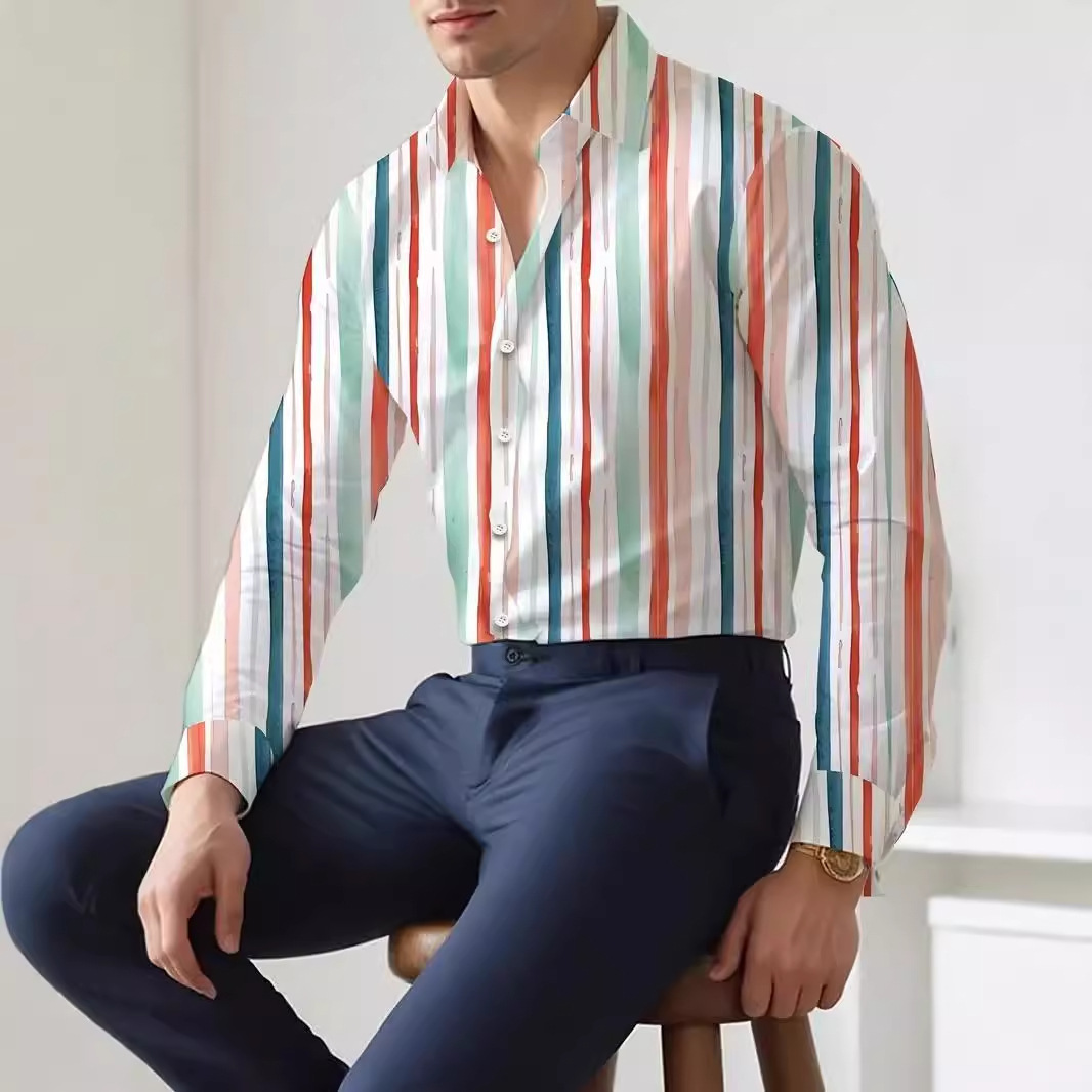 Xiaozhong otoño suelta versión coreana de alta calidad patrón vertical tendencia camisa de manga larga con botones 2024 nuevo producto MB12