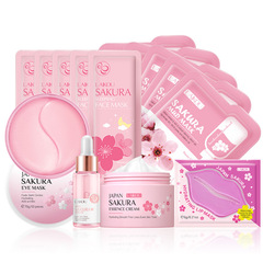LAIKOU Cherry Blossom Skincare Set Full Facial Care Eye Mask Lip Mask Sleep Mask Clay Mask Serum Cream