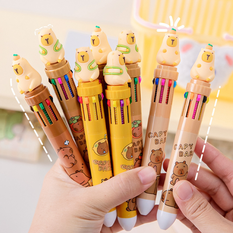 Kapibala Ten-Color Ballpoint Pen Creative Student Stationery One-Stroke Multi-Color Cartoon Push-Type 10-Color Pen Push Pen