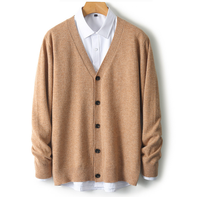 Soft and Skin-Friendly ~ 100% Goat Wool Cardigan Men's V Neck Business Casual Fashion Loose Sweater Cardigan Jacket