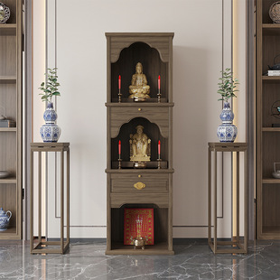 New Chinese-Style Solid Wood Three-Tier Buddhist Altar Shrine Home Offering Table Guanyin Ancestor Landowner Shrine Offering Table