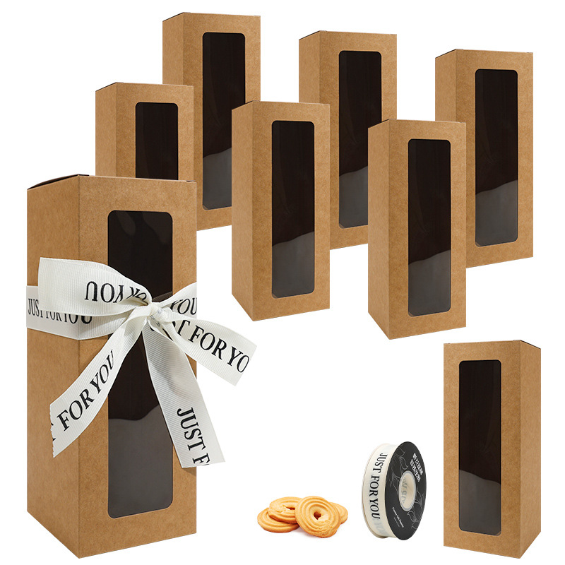 Personalizado 7.8*3*3in caja de embalaje de galletas de papel kraft ventana rectangular comercio exterior transfronterizo caja de pastel personalizada