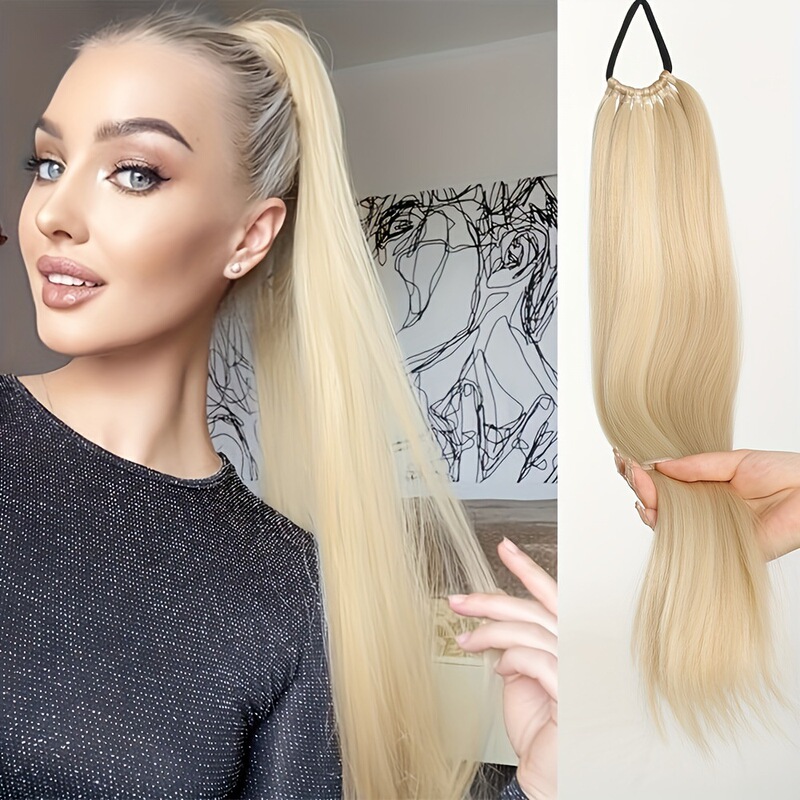 Cross-border long straight ponytail with elastic band, synthetic fiber hair, synthetic ponytail wig Cross-border long straight ponytail with elastic band, synthetic fiber hair, synthetic ponytail wig