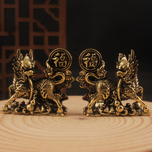 实心黄铜貔貅摆件办公室客厅招财送福麒麟神兽摆件茶宠金属工艺品