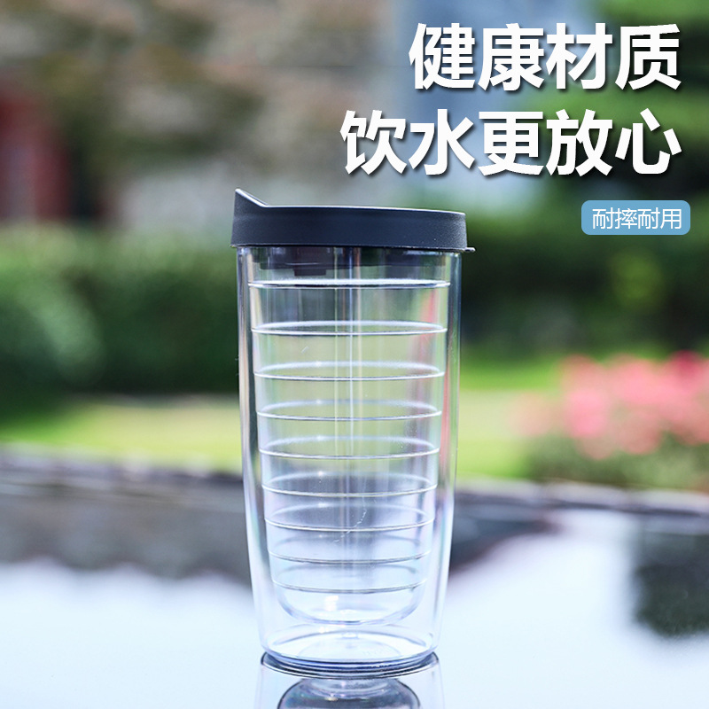 Nuevo moderno vaso de agua de plástico para beber directo 24oz vaso de rosca de doble capa de plástico grueso multicolor para bebidas frías