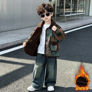 男童加绒毛呢外套秋冬款时髦儿童毛领棉衣服2026新款男宝加厚跨境