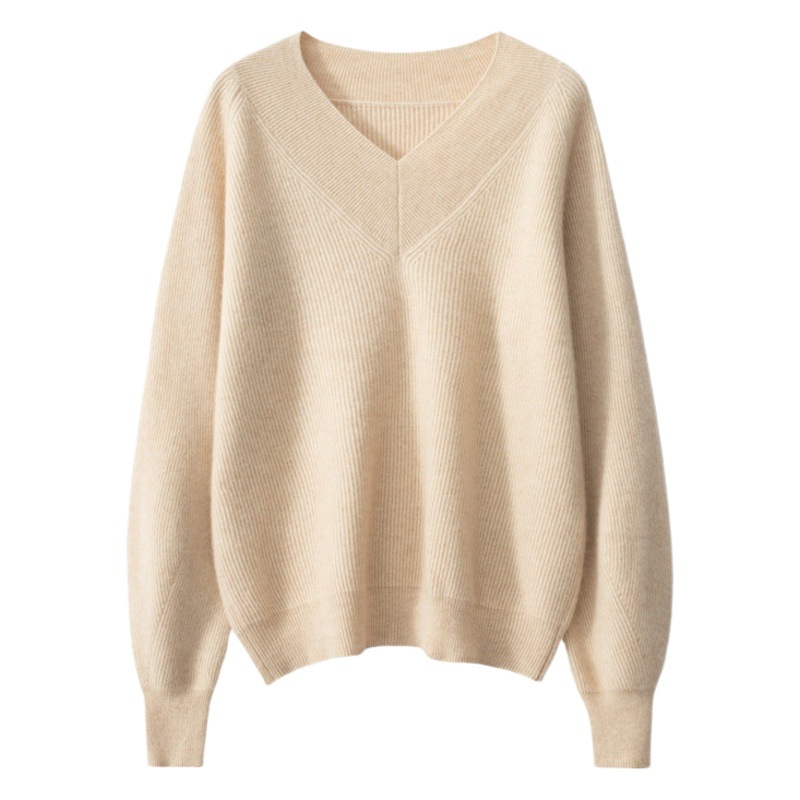 Pure Cashmere Sweater for Women, Loose and Lazy Style, V-Neck Base Knit Sweater, 2026 Autumn and Winter New Versatile Cashmere Sweater