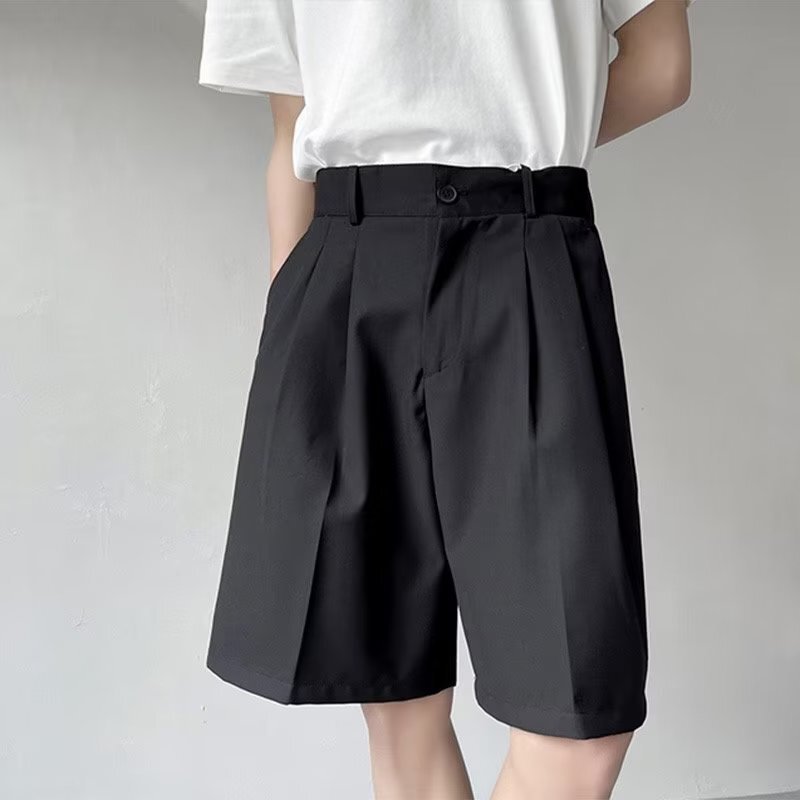 Black Dape Suit Shorts Men's Belt Summer Trendy All-match Loose Straight Ice Silk Casual Five-point Pants Black Dape Suit Shorts Men's Belt Summer Trendy All-match Loose Straight Ice Silk Casual Five-point Pants