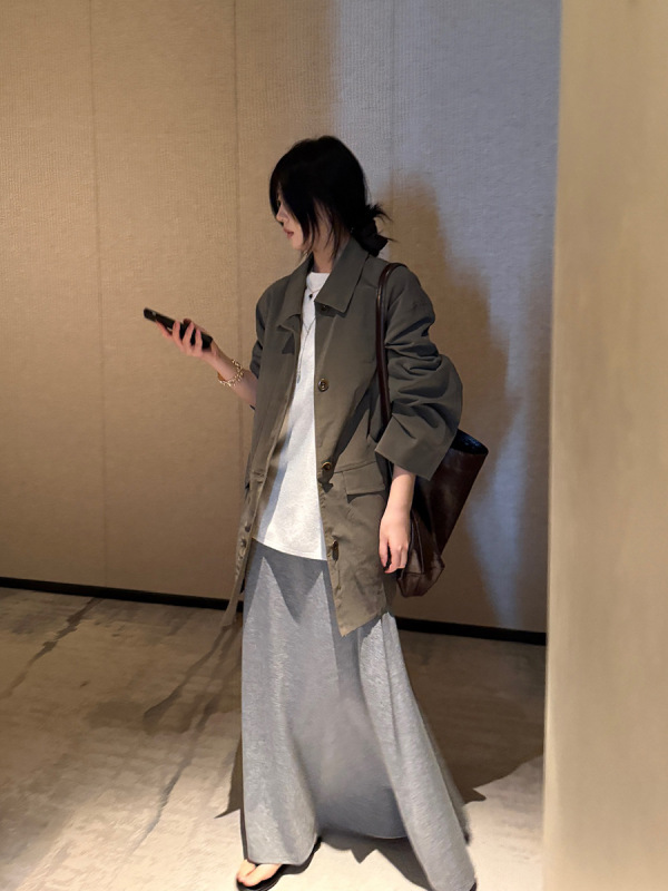 FOX ROOM 工装风翻领皮衣外套2025秋季新款廓形中长款风衣女A5580|undefined