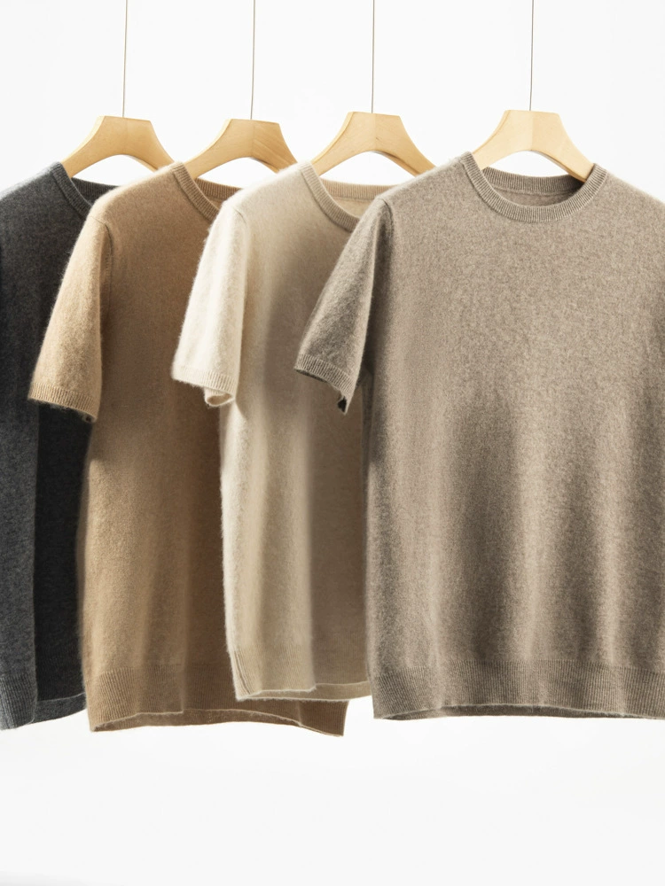 Кашемировые трикотажные рубашки с круглым вырезом мужские короткие рукава