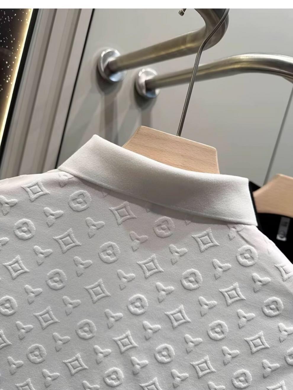 Couple Outfits Short Sleeved Slim Fit Round Neck Jacquard Polo Shirts Trendy Summer T Shirts For Men_viptrois.com