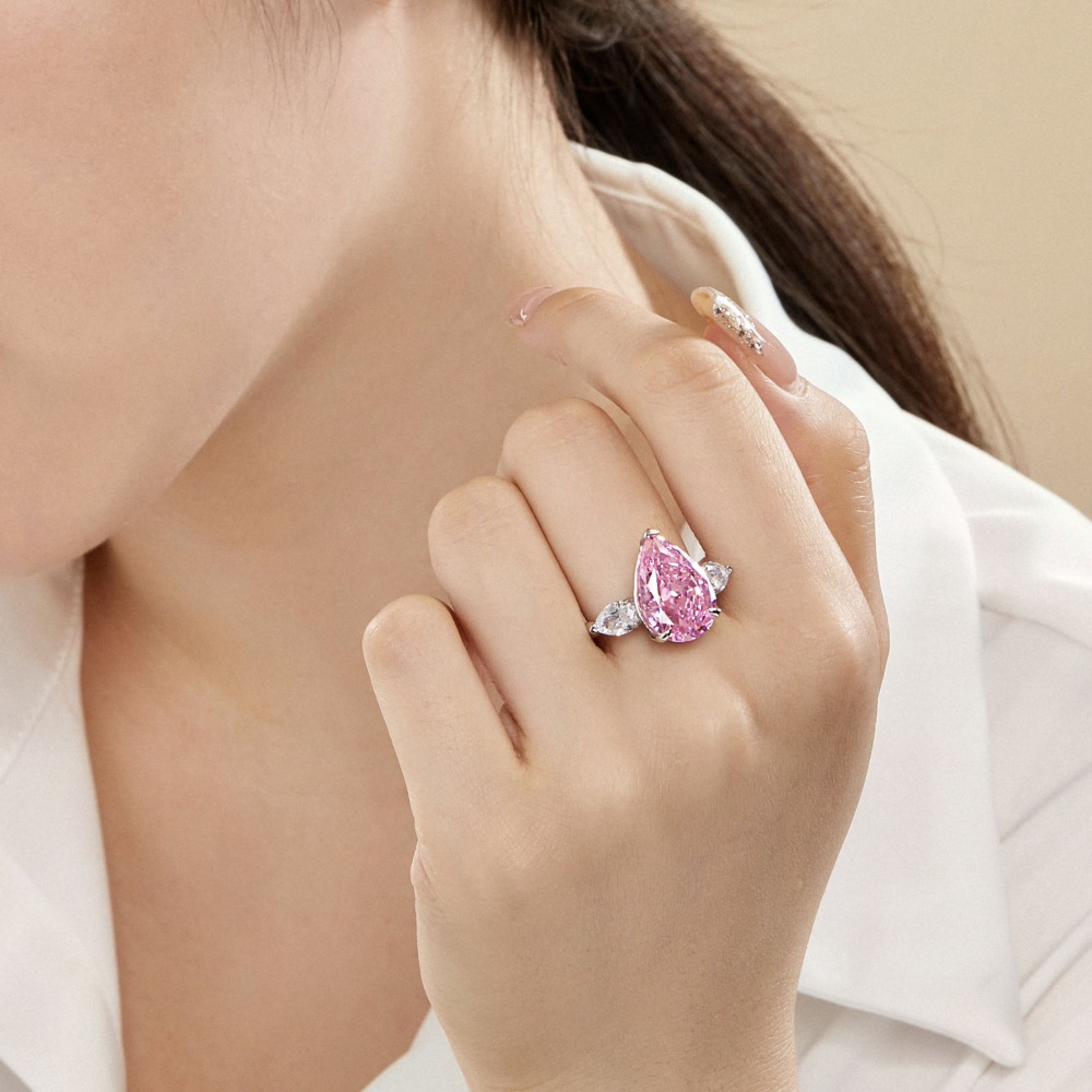 Women's Gender 925 Sterling Silver Zircon Geometric Water Droplets Heart Shape Rings