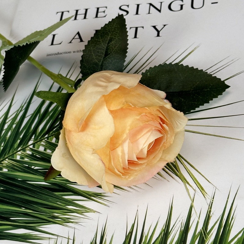 Flor artificial, rosa individual, pintura al óleo al horno, rosa retro, decoración de boda en el hogar, decoración, decoración de flores falsas al por mayor