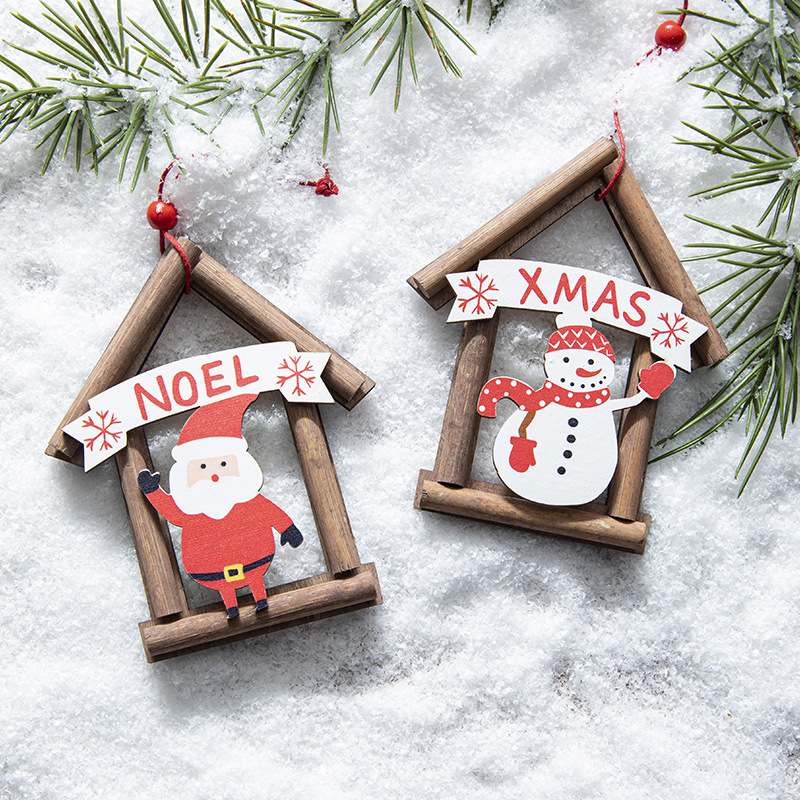Cabaña navideña de madera, adornos para árbol de Navidad, decoraciones creativas, accesorios colgantes