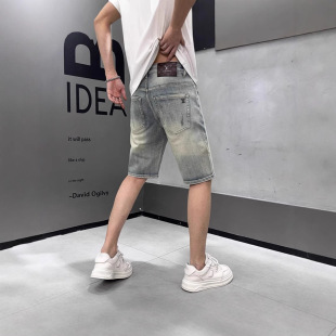 2025 Spring New Light Blue High-End Denim Shorts Men's Summer Loose and Versatile Trendy Brand Casual Men