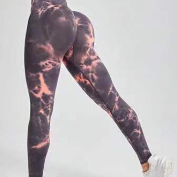 2023新款雙色扎染健身提臀高腰褲瑜伽褲運動打底褲瑜伽褲女