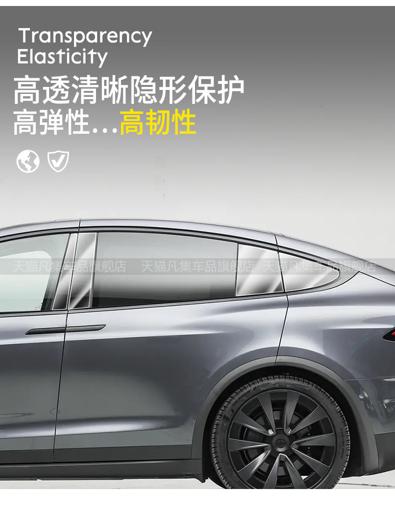 Suitable for 26 models of Tesla Model S/X: transparent TPU protective film for window frames, body pillars (B-pillar, C-pillar), and rear triangular areas