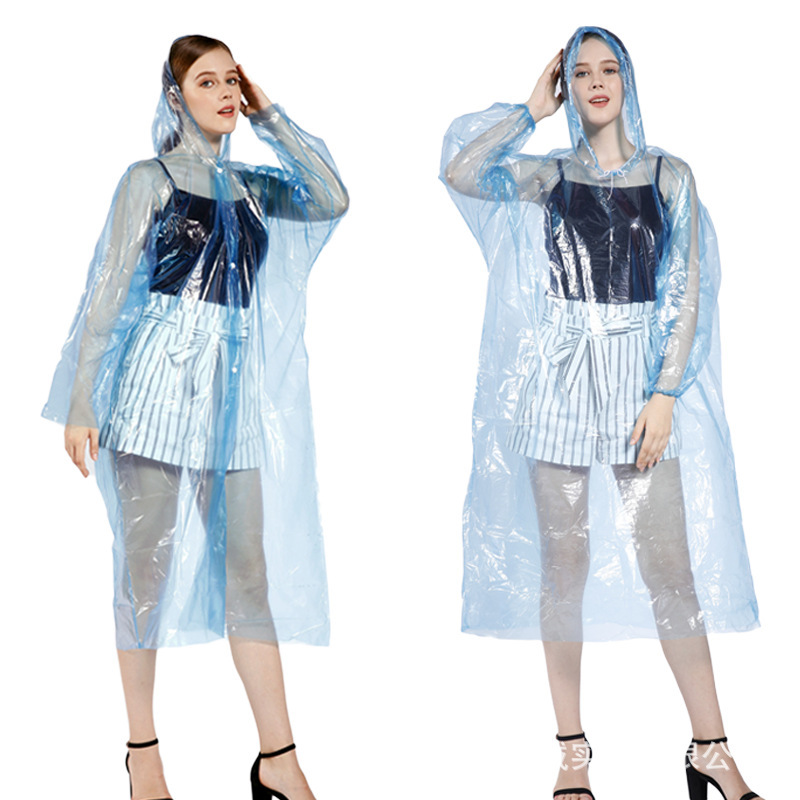 Music Festival Travel Thickened Disposable Raincoat with Hood, Drawstring Cuffs, and Snap-Button Style, Can Be Printed with Logo