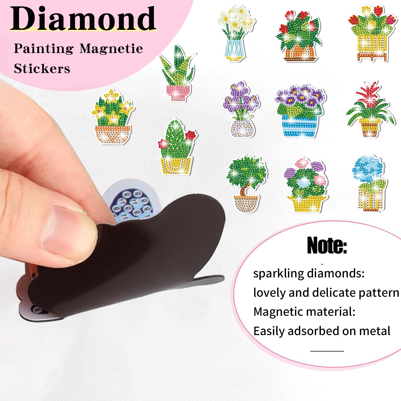 Plantas verdes en maceta flores de absorción de diamante pintura pegatinas de refrigerador para niños DIY creativo mampostería pegatinas juguetes al por mayor