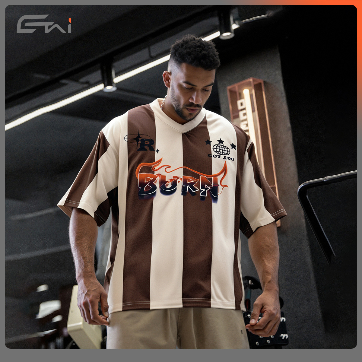ETAI Hombre| Tide transfronterizo corto ancho modelo de fútbol cuello V manga corta de alta calidad rayas casuales camiseta de boxeo image 4