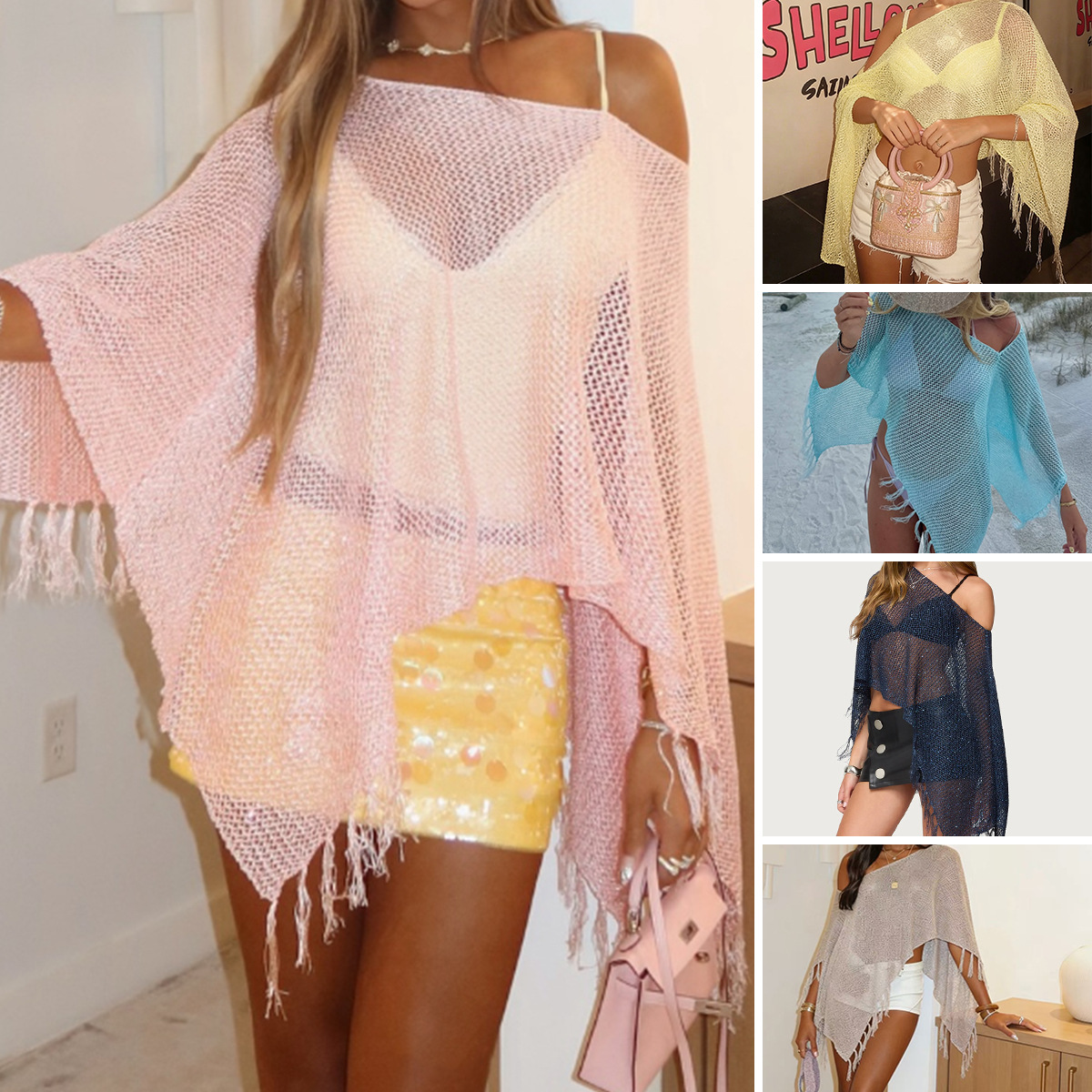 2026 New Cross-Border Foreign Trade Sequined Shiny Cover-Up Loose Bikini Outerwear One-Piece Multi-Color Beach Sun Protection