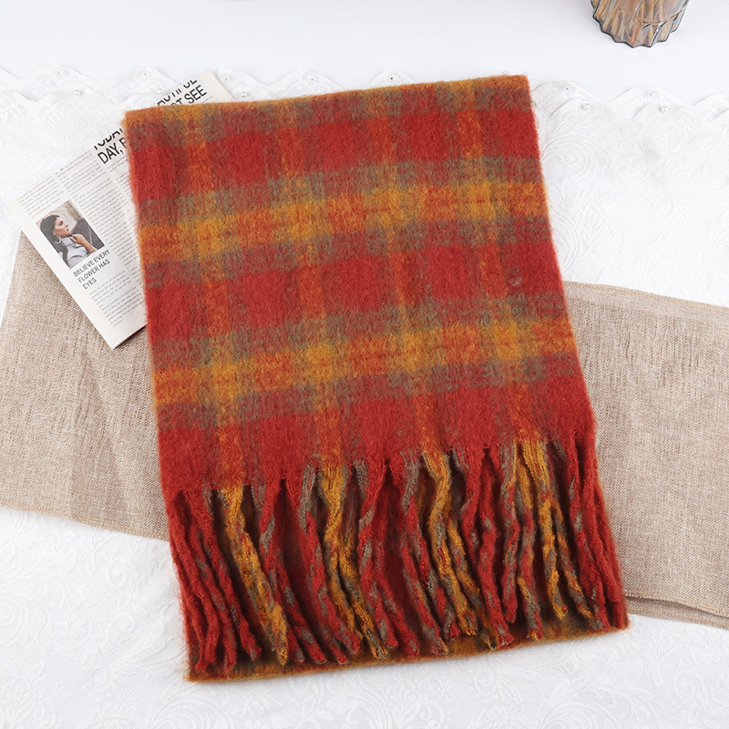 Bellissimo schema di colori ~ Sciarpa artistica in finto cashmere verde per studentesse, sciarpa calda in mohair spesso, scialle lungo_voghion.com