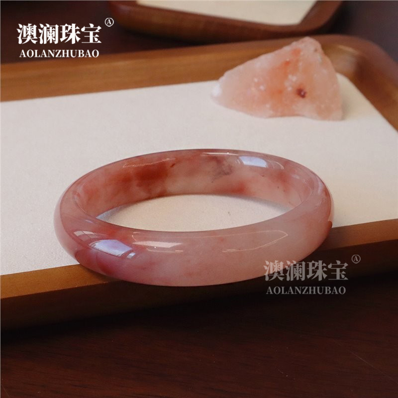 天然金丝玉桃花酿手镯粉色胖圆条手镯高级感美人镯飘花手镯批发|undefined