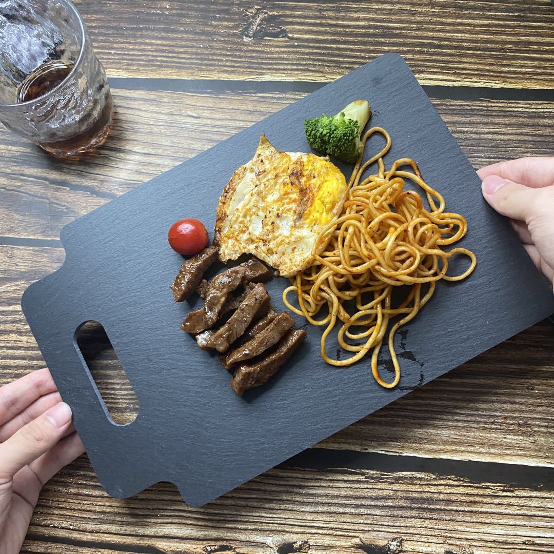 Vajilla creativa de estilo japonés Restaurante occidental Placa de roca Placa rectangular de pizarra negra Placa de sushi Placa oscilante Placa de pizarra