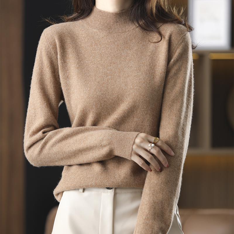 Nuevo medio suéter de cuello alto para mujer Otoño e Invierno suéter corto de color sólido suéter suelto engrosado camisa de fondo entrega de una pieza image 13