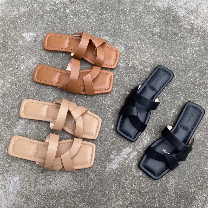 Foreign Trade Soft Bottom Flat Cross Belt Slippers Women's Outer Wear Summer 2024 New All-Match Soft Bottom Slides Women's Sandals