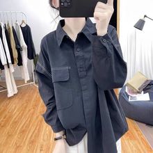 剪标大牌法国原单纯色衬衫女春秋韩系宽松显瘦减龄工装衬衣外套潮