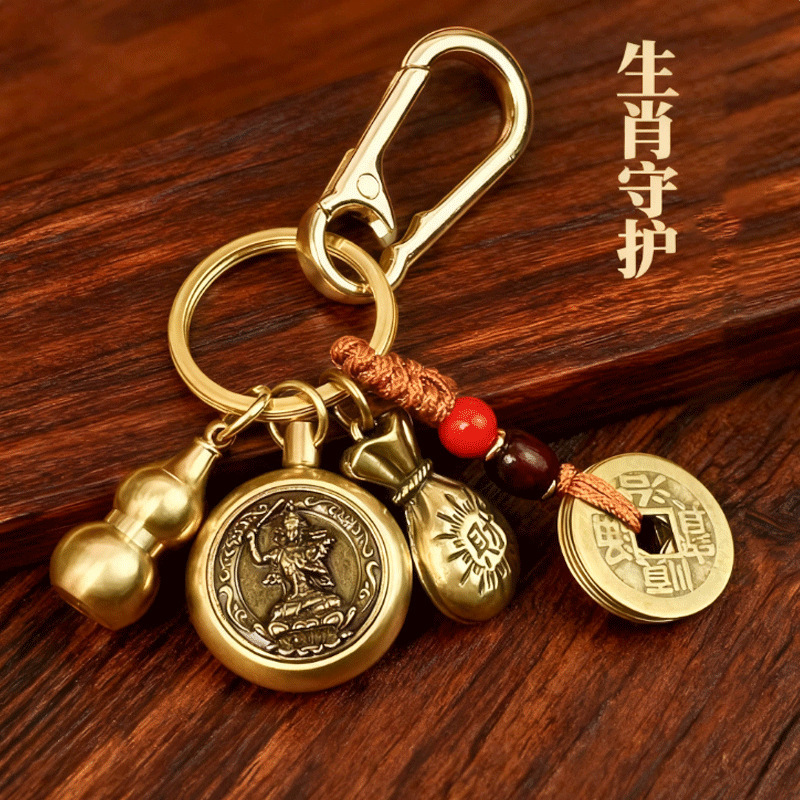 一件代发十二生肖一面生肖一面守护神转转招财福袋钥匙扣创意挂件