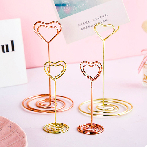 Creative Name Card Holder Heart-shaped Sticky Note Clip Wedding Metal Desktop Ornament Seat Card Holder Heart-shaped Message Clip Wholesale