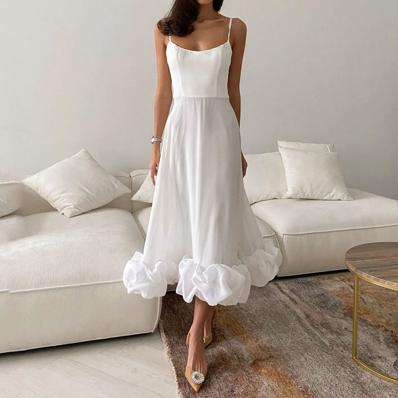 Women's Strap Dress Simple Style Strapless Pleated Sleeveless Solid Color Midi Dress Daily display picture 2