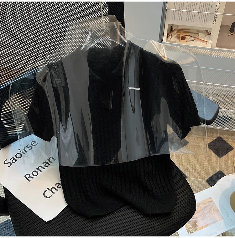 Polo Collar Ice Silk Knit Top For Women, Thin Loose Fit, Slimming, Plus Size, Short Sleeve T-Shirt_ecoleips.com