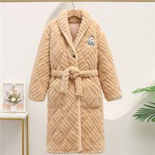 加厚法兰绒睡袍女童夹棉加厚加绒中大童长款睡衣亲子浴袍加厚加绒