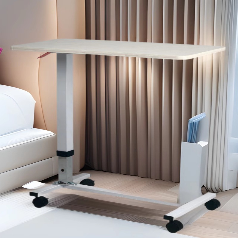 Hospital Nursing Bed Dining Table for the Elderly, Mobile Dining Table for Postpartum Pregnant Women, Wheeled Bedside Table, Manual Lifting Dining Table