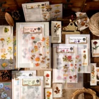 陌墨 cotton and linen printing sticker material package Flower Forest Series Literary Forest Series PET waterproof stickers 6 types