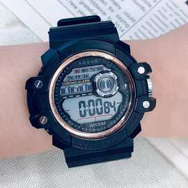 外贸热销时尚休闲男士电子表防摔多功能运动表硅胶带闹钟LED手表