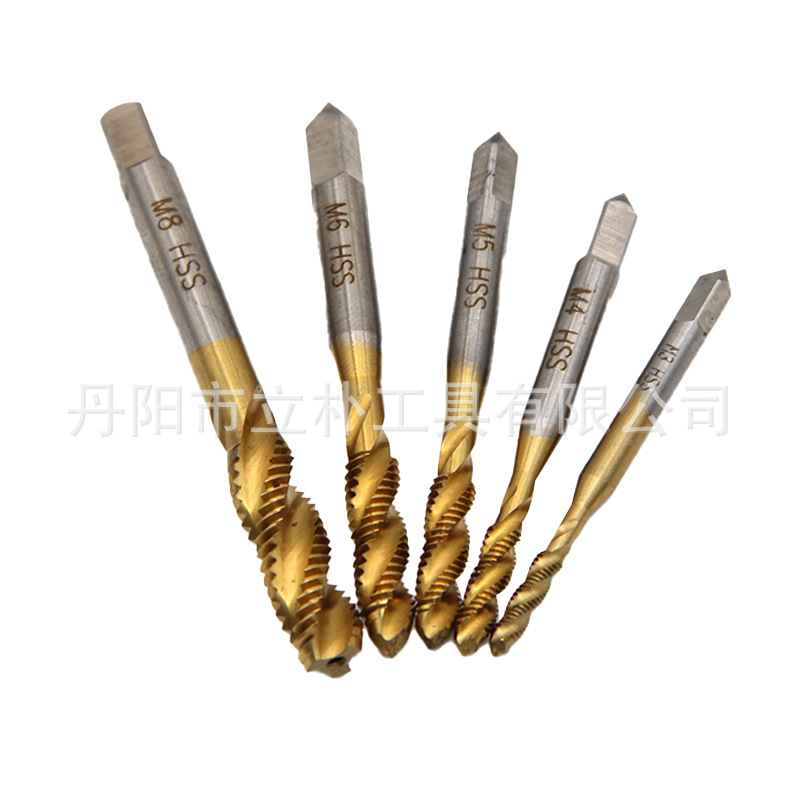 5支套高速钢螺旋槽机用丝锥镀钛丝攻5件套螺丝孔手用攻丝丝锥