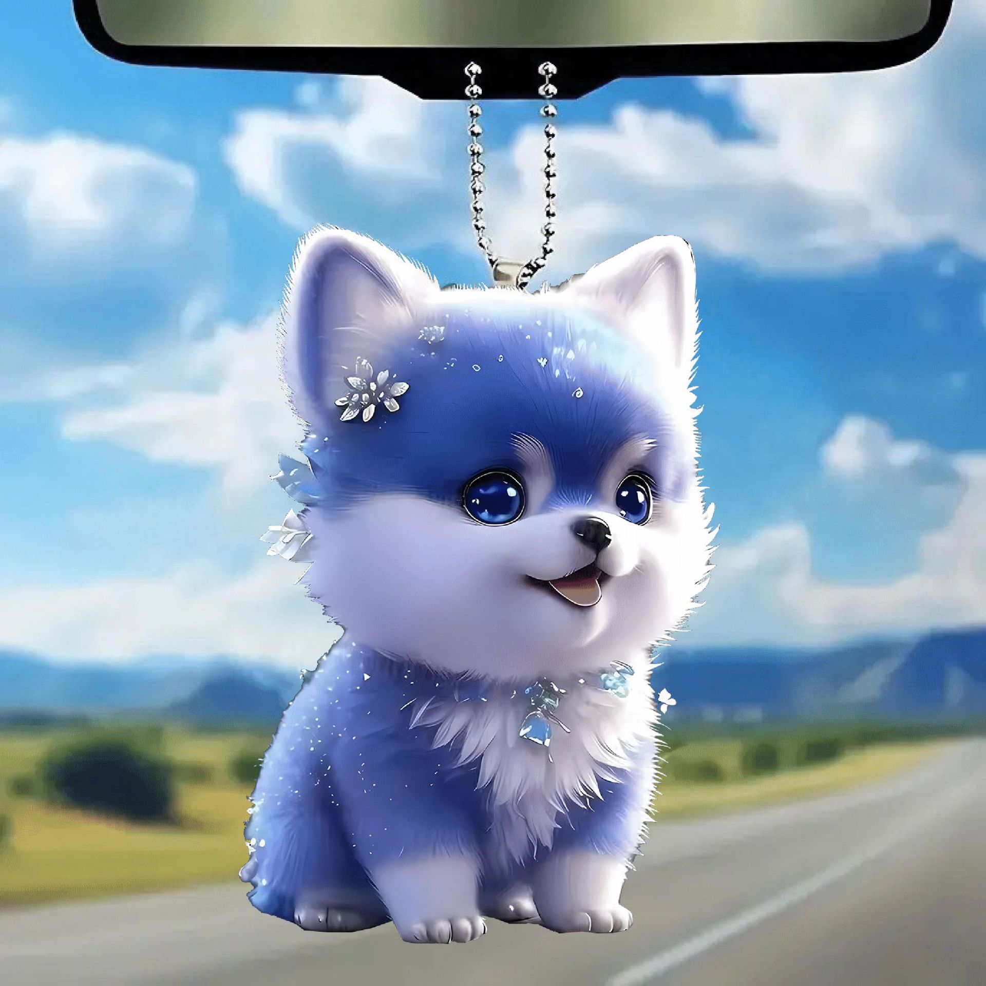 Nuevo acrílico lindo lindo perrito colgante mochila llavero espejo retrovisor de automóvil decoración colgante