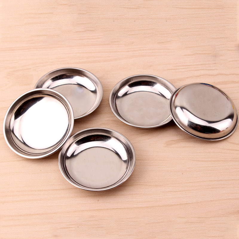 Stainless Steel Round Dish Mini Small Dish Soy Sauce Dish Flat Bottom Round Tray Bone Spitting Dish Dish Seasoning Dip Sauce Dish