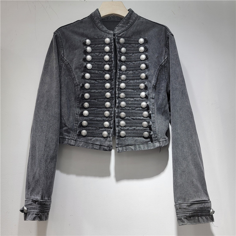 2026 primavera y verano nuevo estilo retro europeo y americano botón de cuello chaqueta de vaquín de mujer chaqueta corta