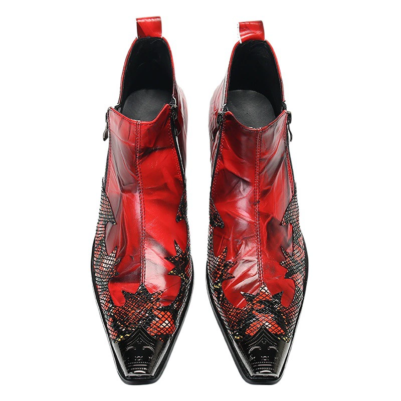 Ботинки спецодежды с китайским красным принтом Американские Мужские ботинки в стиле ретро, высокие ботинки Martin, мужские ботильоны с острым носком, Римский стиль