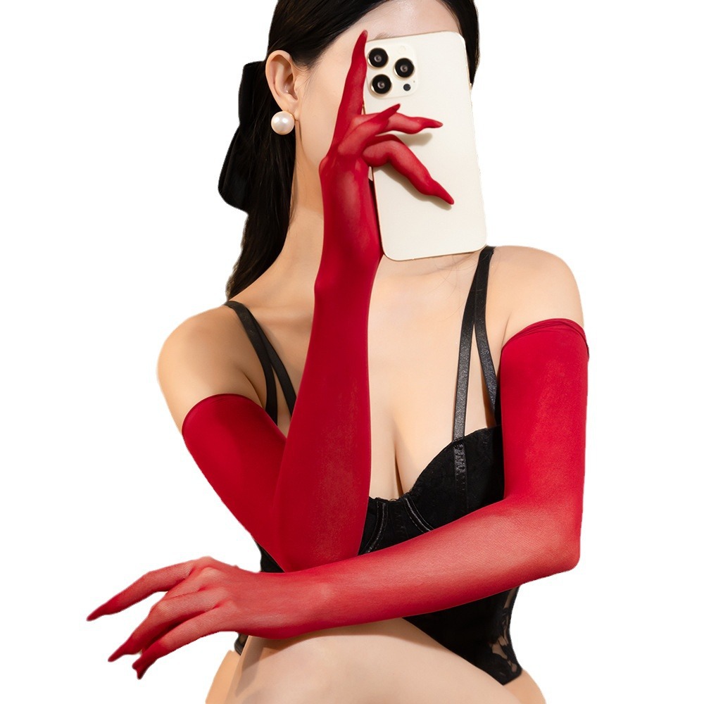 3d超薄シームレス手袋趣味5本指ストッキングセクシー分指黒糸腕カバー長袖日焼け止め花嫁ウェディングドレス