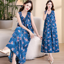 棉绸妈妈夏装连衣裙中老年大码女装200斤宽松人造棉无袖新款裙子