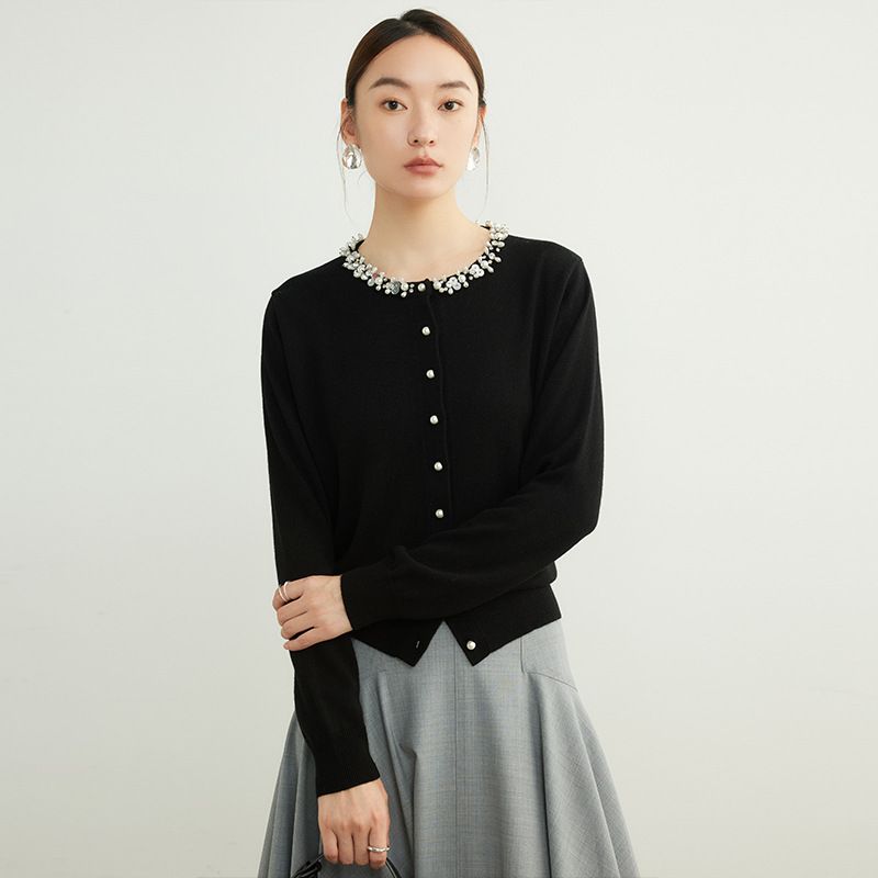 High-End Miu-Style Women's Knitwear, Beaded Wool Cardigan, Thin Coat for Women, Spring and Autumn 2026 New Style Top