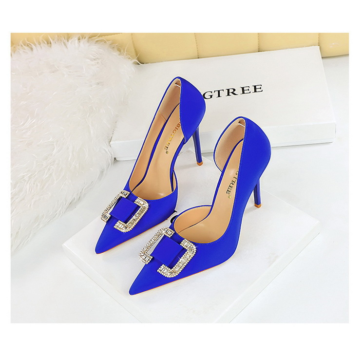 Slim side hollowed-out high heels for women slim heels super high heels rhinestone buckle single shoes_voghion.com